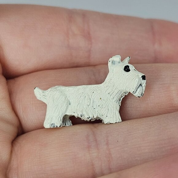 Miniature Scottie Dog Figurines Set Black & White Metal Tiny Scottish Terrier - Picture 8 of 8